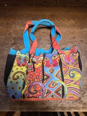 Colorful Cat-Print Tote Bag by Laurel Burch - Multicolor